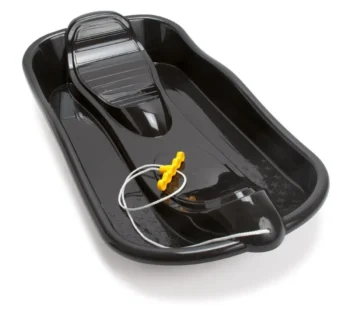 Czarne plastikowe sanki z oparciem i linką do ciągnięcia dla dziecka. Dantoy SANKI black 79cm classic