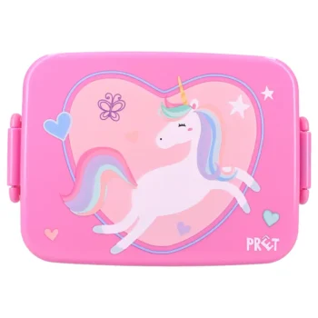 Różowa śniadaniówka z motywem jednorożca i serca dla dziecka. Pret Lunch box Unikorn Heart PINK
