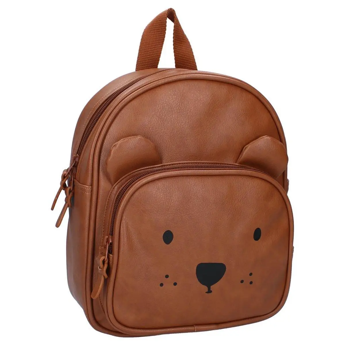 Plecak dziecięcy w kolorze cognac z motywem misia z uszami na froncie dla dziecka. Kidzroom Plecak dla dzieci Beary Excited cognac