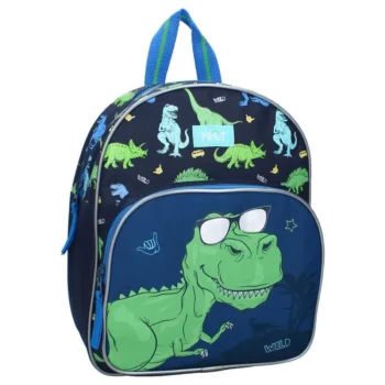 Plecak dziecięcy granatowy z zielonym dinozaurem w okularach przeciwsłonecznych dla dziecka. Pret Plecak dla dzieci Happy Dino blue