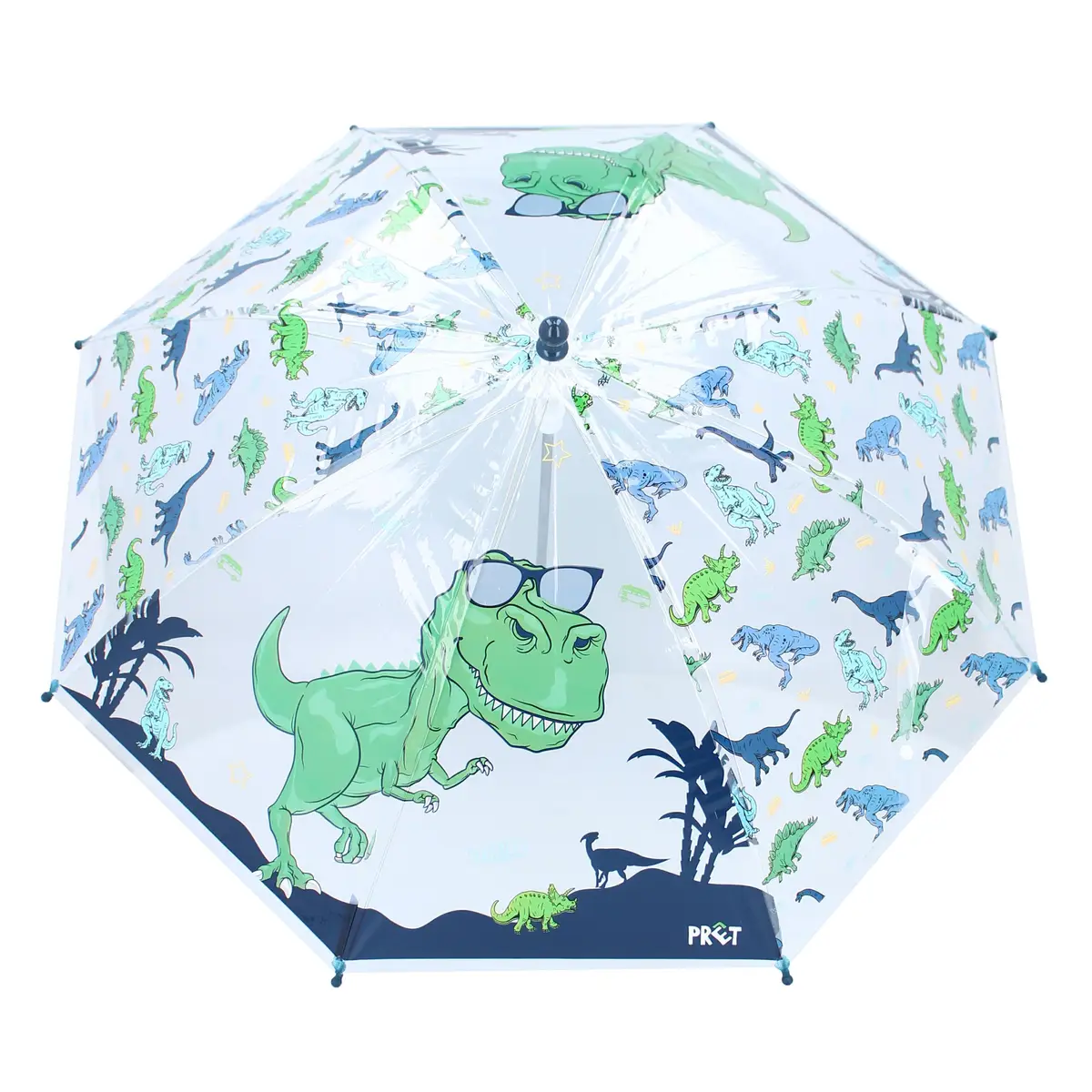 Przezroczysty parasol przeciwdeszczowy z kolorowymi dinozaurami dla dziecka. Pret Parasol przeciwdeszczowy DINO Rainy Days