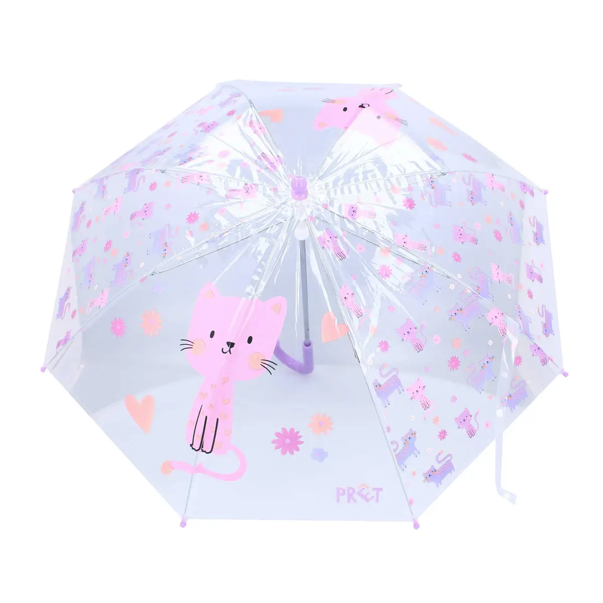Przezroczysty parasol przeciwdeszczowy z różowymi kotami i kwiatami dla dziecka. Pret Parasol przeciwdeszczowy KOT Rainy Days