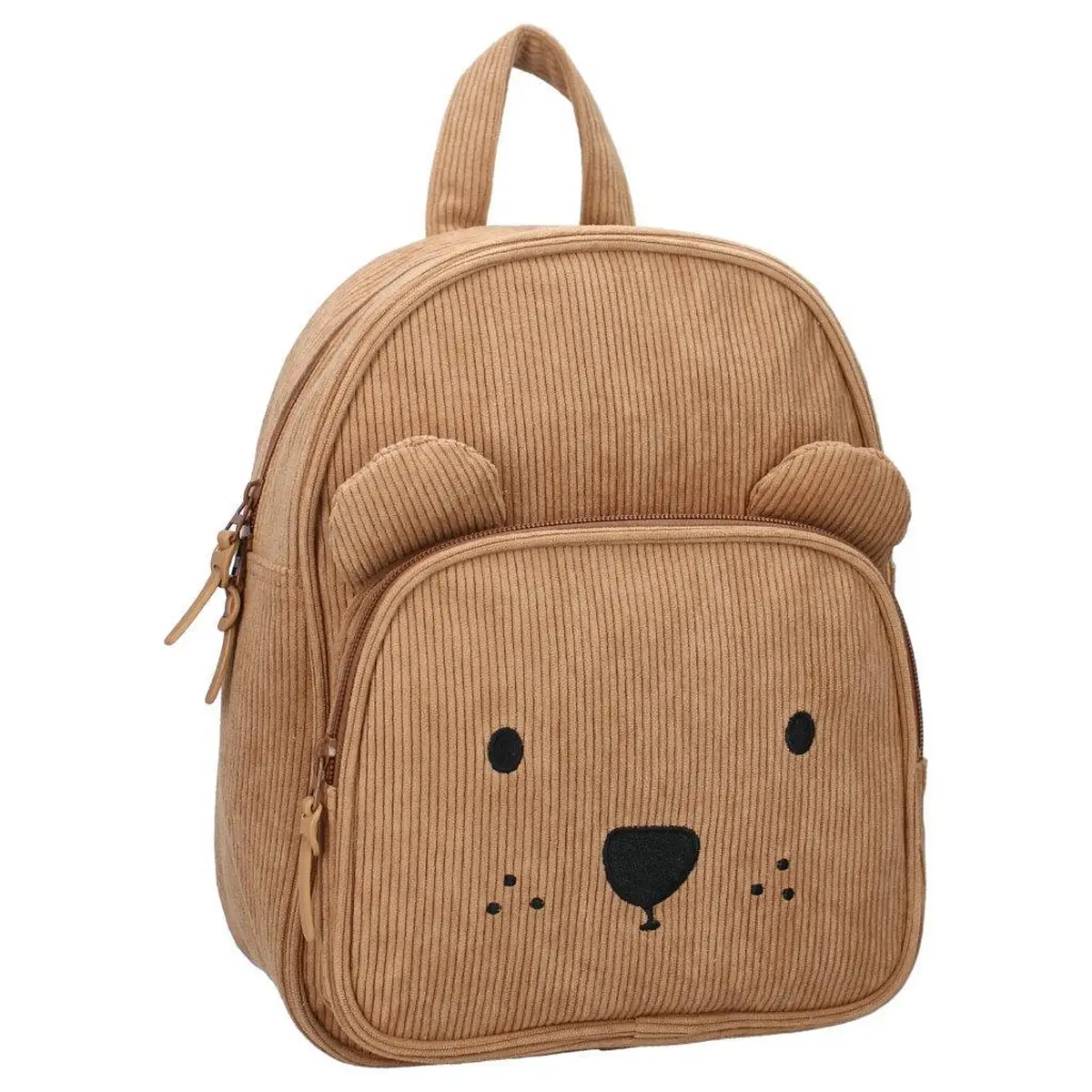 Plecak dziecięcy brązowy z motywem misia z uszami z przodu z materiału sztruksowego dla dziecka. Kidzroom Plecak dla dzieci Beary Excited Brown