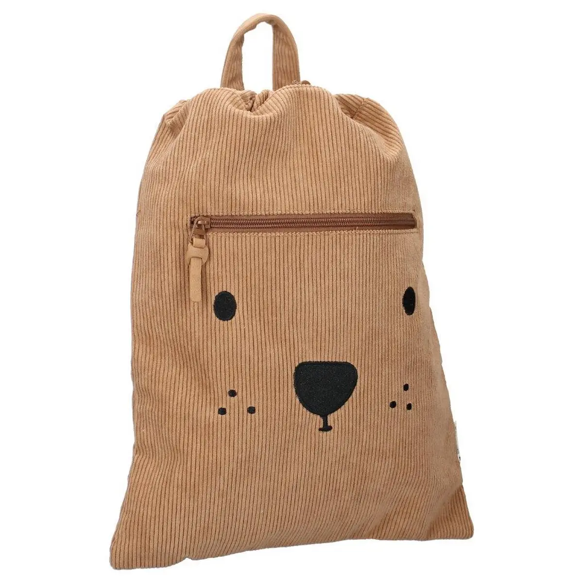 Plecak worek dziecięcy brązowy z motywem misia z materiału sztruksowego. Kidzroom Worek plecak Beary Excited Brown