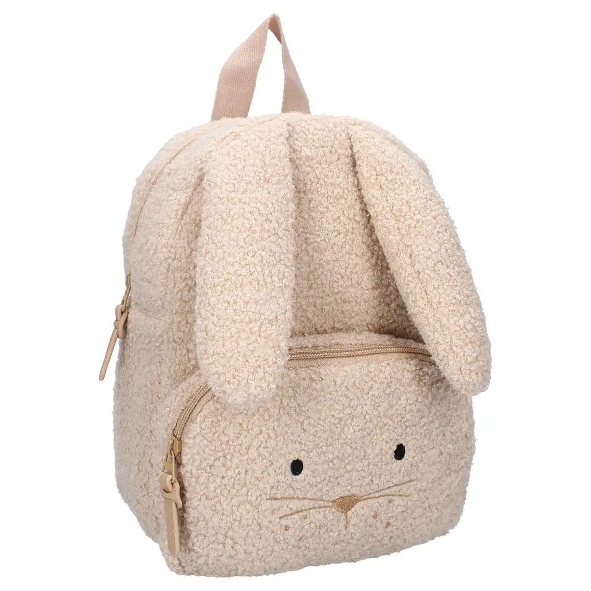 Beżowy plecak dziecięcy z uszami i haftem w kształcie twarzy zwierzątka dla dziecka. Kidzroom Plecak dla dzieci Comfort Friends beige