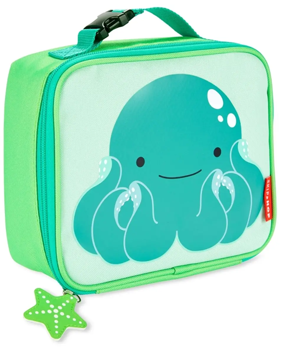 Zielona torba na lunch z nadrukiem niebieskiej ośmiornicy dla dziecka. Skip Hop Torba Termiczna Lunch Bag Ośmiornica ZOO