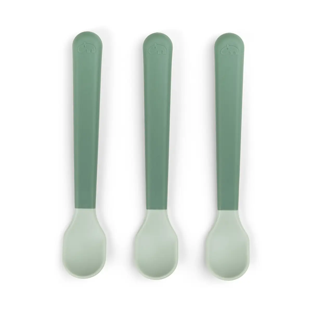 Zestaw trzech zielonych łyżeczek dla niemowląt z szerokimi uchwytami. Done by Deer Łyżeczki dla Niemowląt Easy-grip 3szt Foodie Green