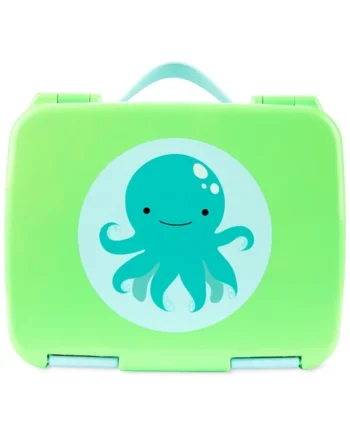 Zielona śniadaniówka dla dziecka z nadrukiem niebieskiej ośmiornicy i uchwytem. Skip Hop Lunchbox dla Dziecka Bento Ośmiornica ZOO
