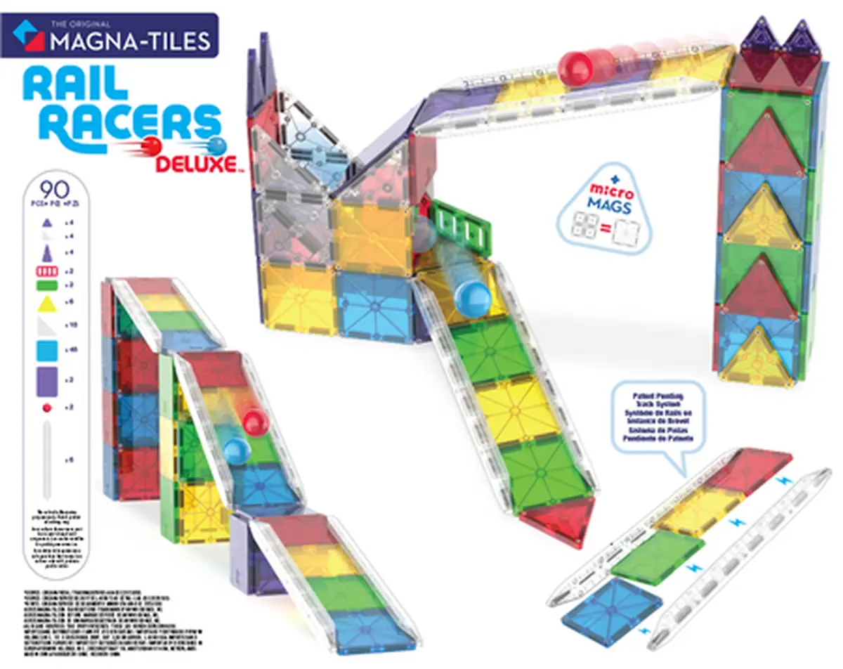 Klocki magnetyczne tor wyścigowy przezroczyste kolorowe dla dzieci. Magna-Tiles Klocki Magnetyczne Rail Racers XL 90el