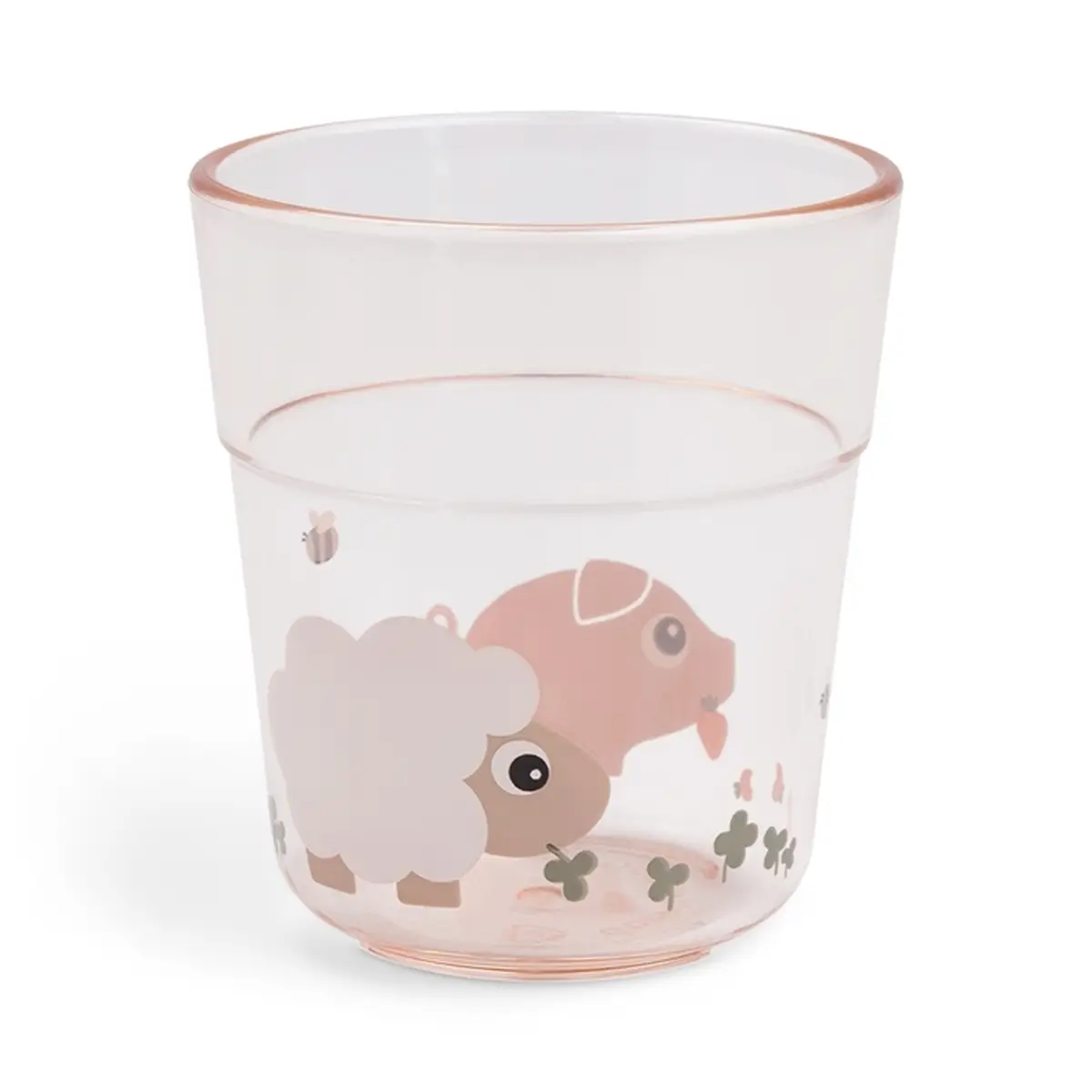 Przezroczysty kubek dla dziecka z nadrukiem zwierząt gospodarskich w pastelowych kolorach. Done by Deer Kubek dla Dziecka Glass L 220ml Tiny Farm Powder