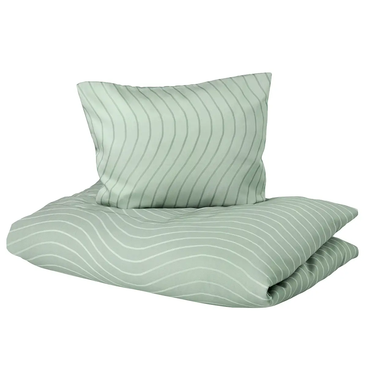 Komplet pościeli niemowlęcej w zielone paski z organicznej bawełny dla dziecka 70x100 cm. Leander pościel niemowlęca Woodland Organic Cotton 70x100cm Sage green