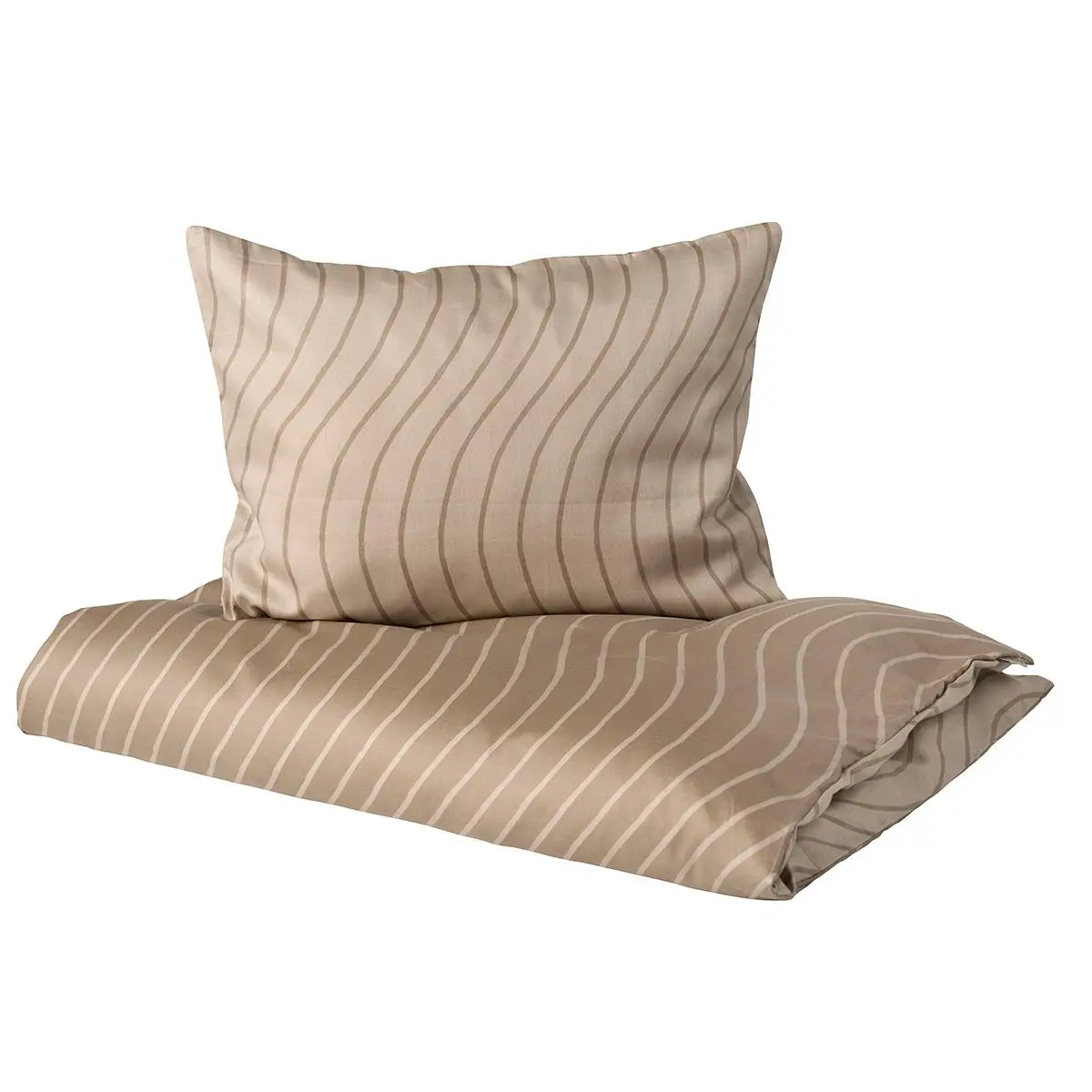 Komplet pościeli niemowlęcej z organicznej bawełny w kolorze cappuccino w jasne paski dla dziecka 70x100 cm. Leander pościel niemowlęca Woodland Organic Cotton 70x100cm Cappuccino