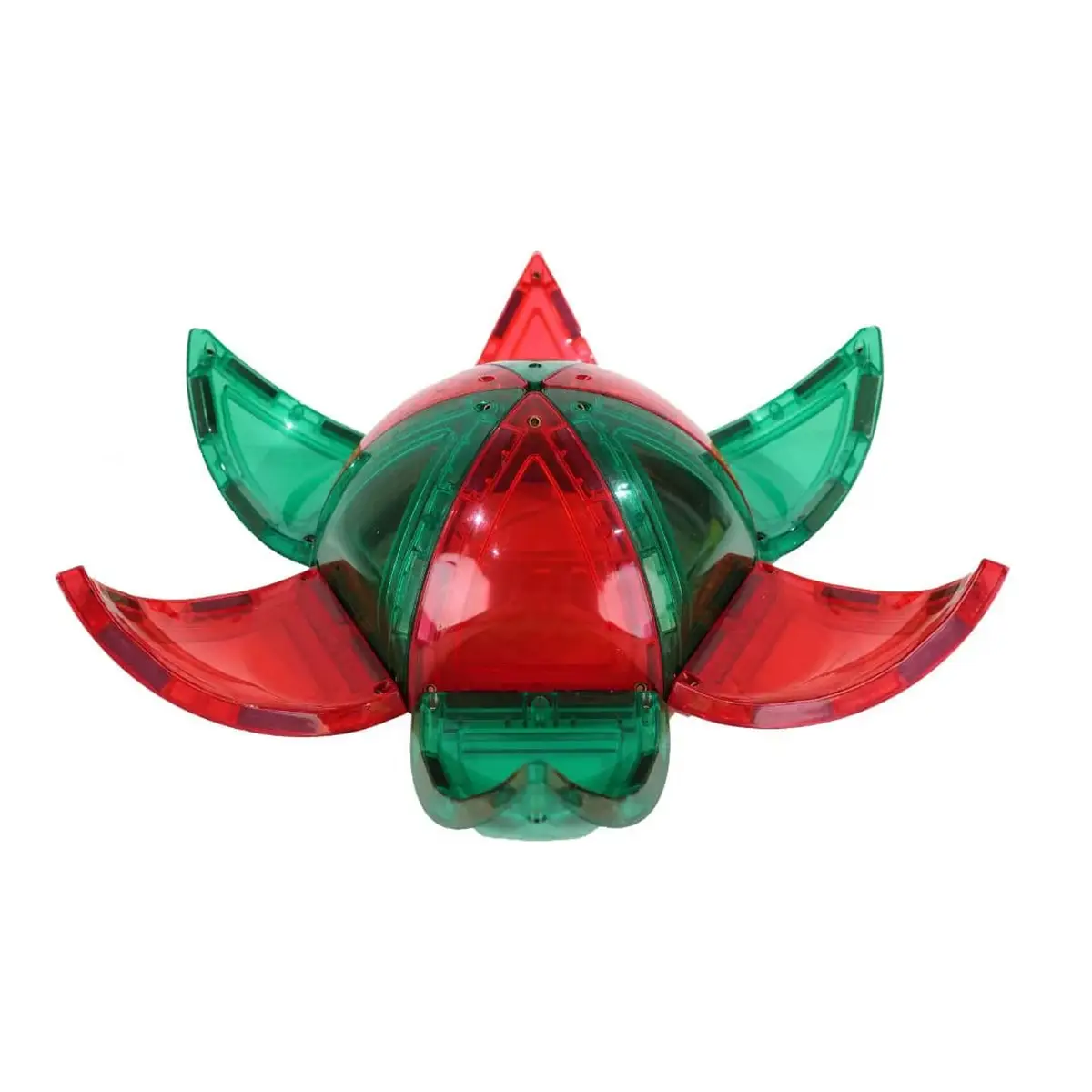 Klocki magnetyczne czerwono zielone przezroczyste z elementami zakrzywionymi dla dziecka. Cleverclixx Klocki magnetyczne Curved Dome Pack Intense 47el