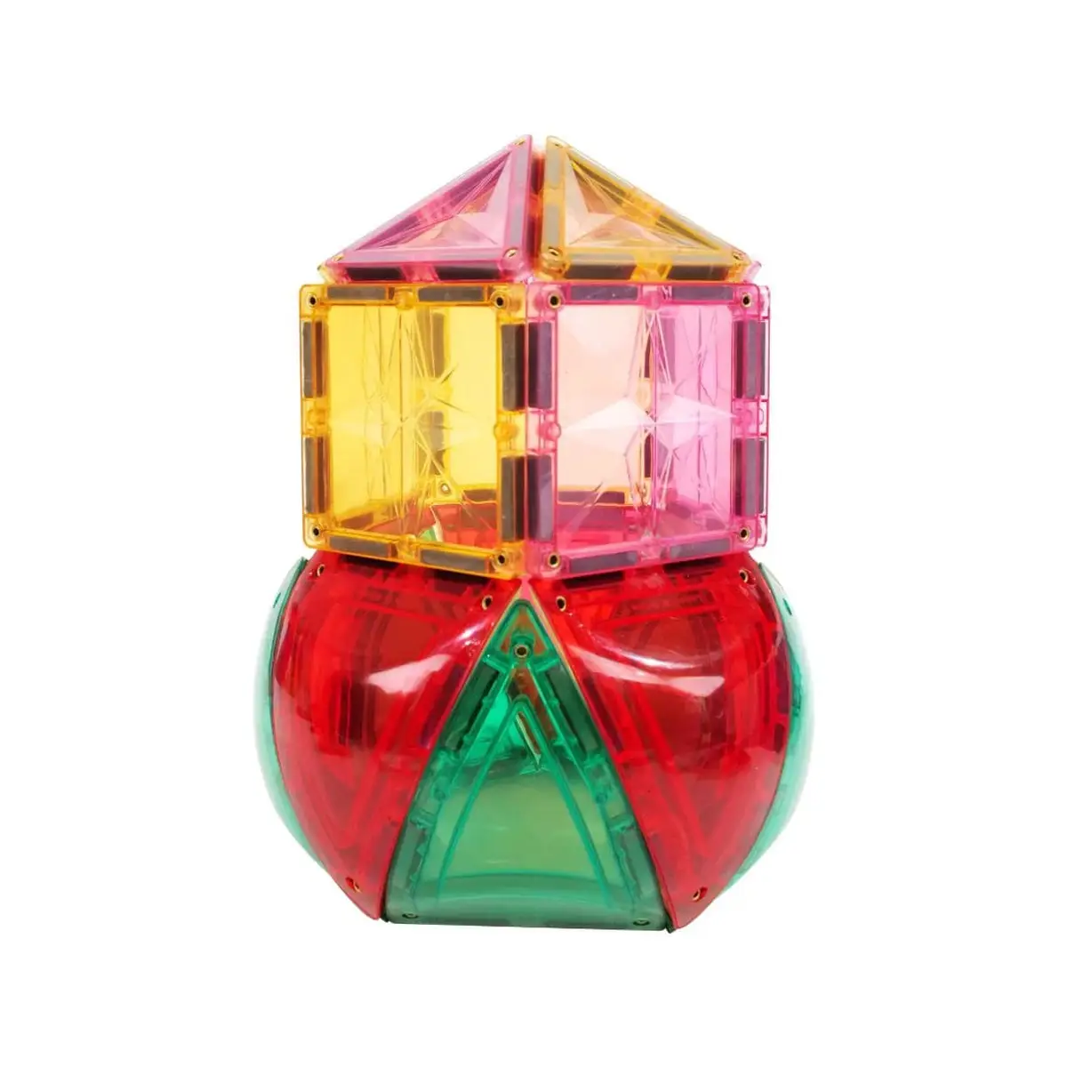 Klocki magnetyczne w kształcie sześcianu i kopuły w kolorach czerwonym zielonym żółtym i różowym dla dziecka. Cleverclixx Klocki magnetyczne Curved Dome Pack Intense 47el