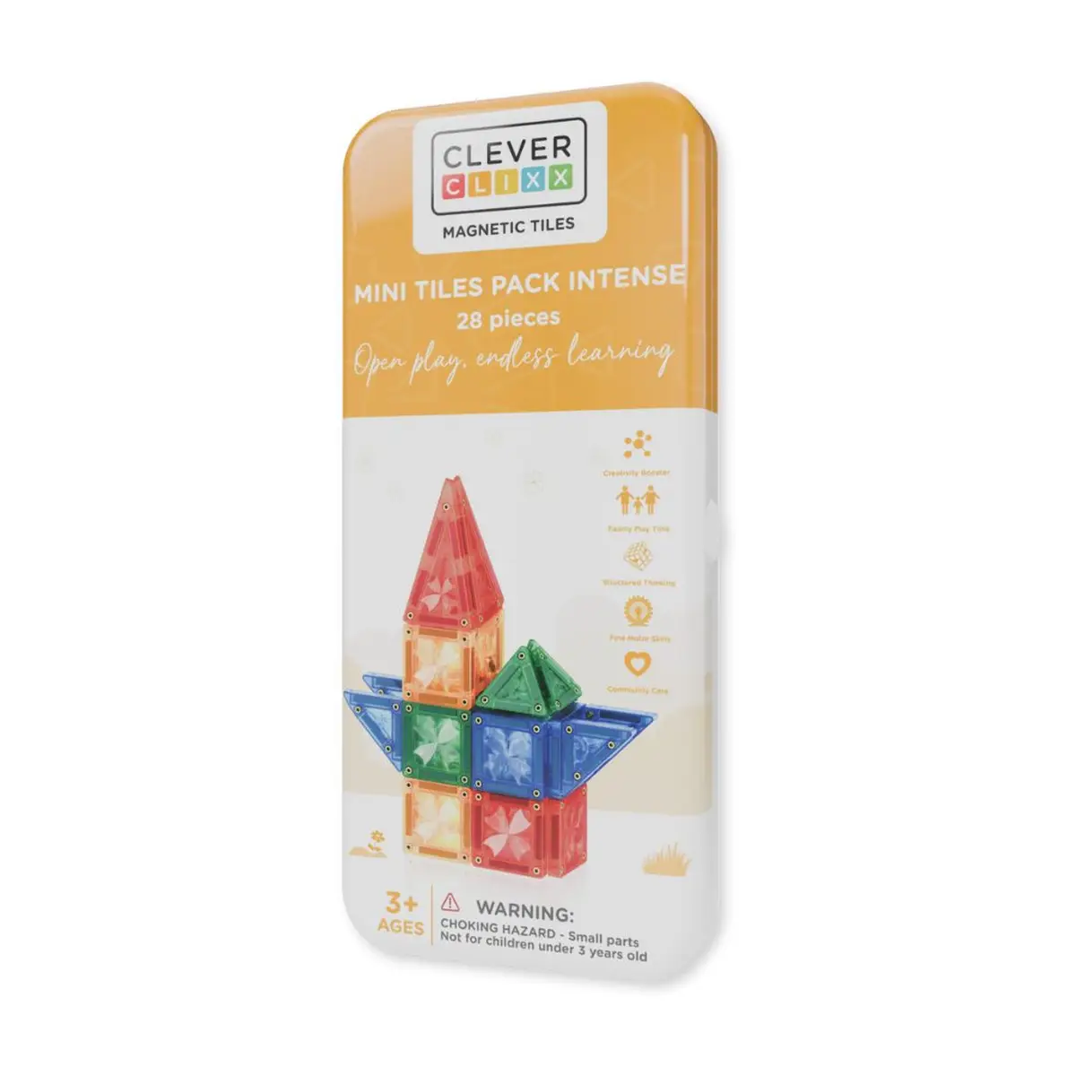 Klocki magnetyczne Mini Tiles Pack intensywne kolory 28 elementów dla dzieci powyżej 3 lat. Cleverclixx Klocki magnetyczne Mini Tiles Pack Intense 28el