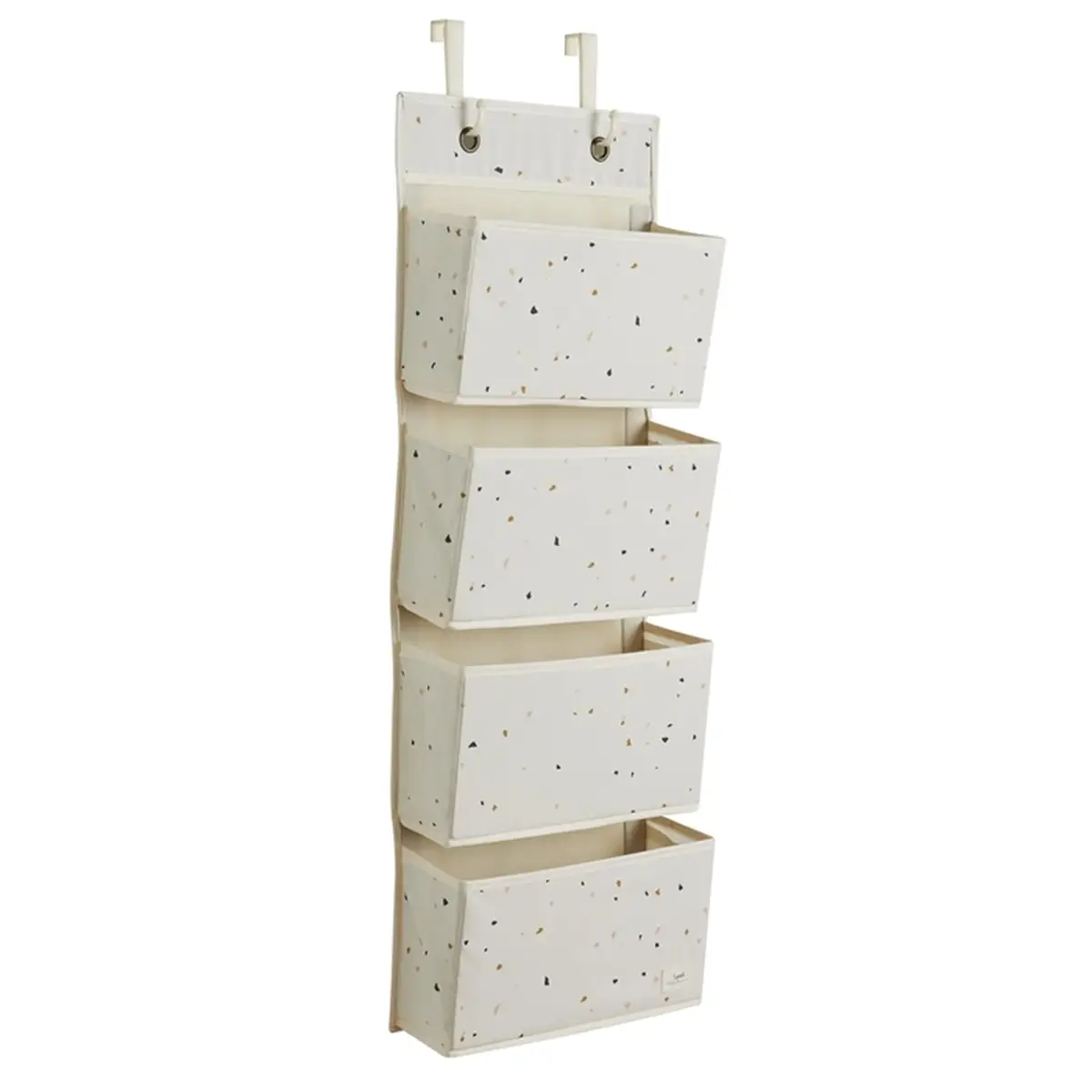 Wiszący organizer na drzwi kremowy z czarnymi i brązowymi plamkami z czterema kieszeniami na zabawki dla dziecka. 3 Sprouts Organizer Na Drzwi Wiszący Cream Recycled
