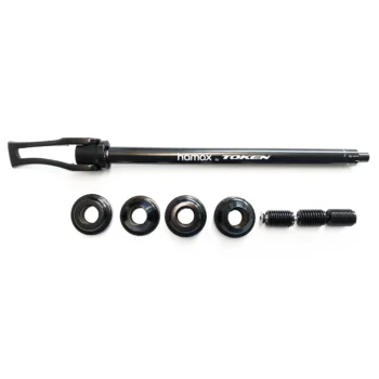 Czarny adapter rowerowy Thru Axle 12 mm z metalowymi elementami do montażu. Hamax Adapter uniwersalny Thru Axle 12 mm