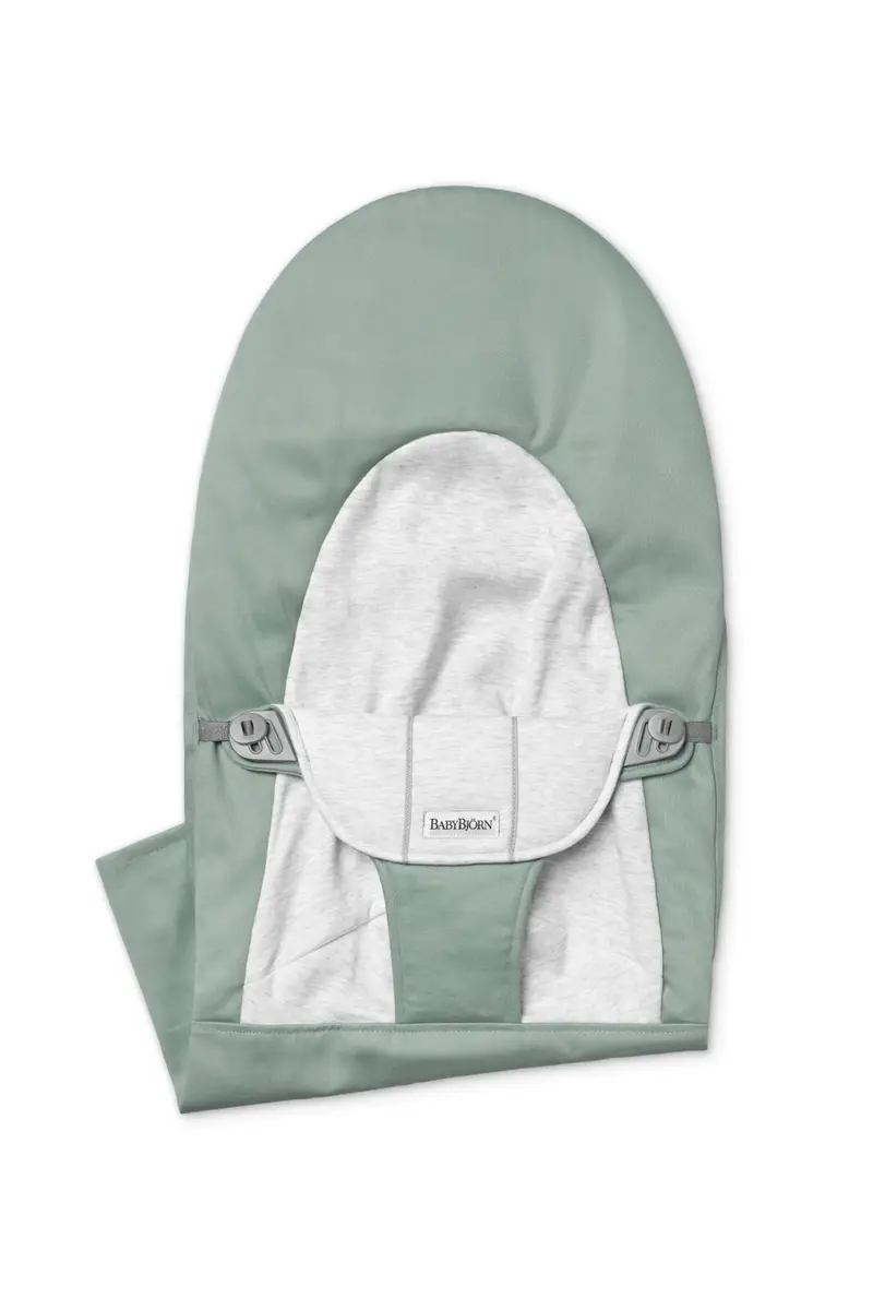 Poszycie do leżaczka dla niemowlaka jasnoszałwiowe z szarym wnętrzem z tkaniny i jerseyu. Babybjorn poszycie do leżaczka Balance Soft Woven/Jersey Jasnoszałwiowy/Szary