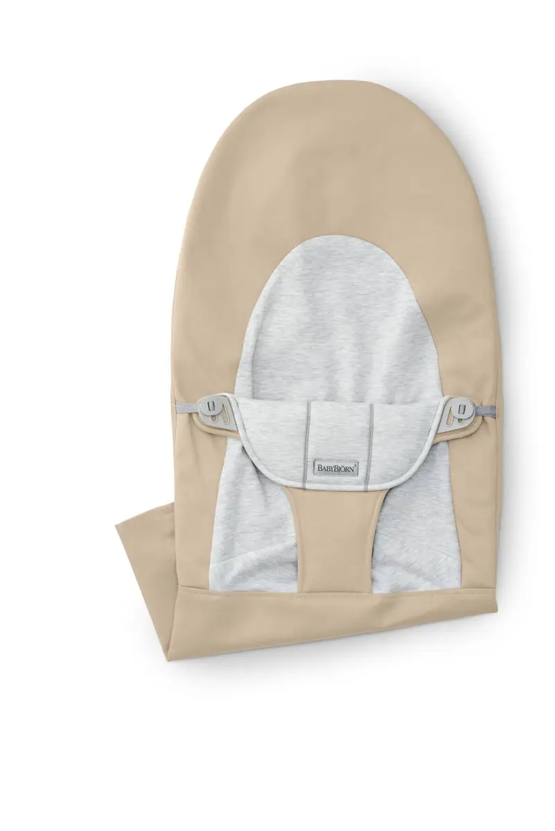 Poszycie do leżaczka dla niemowlaka beżowe z szarymi wstawkami z miękkiego materiału. Babybjorn poszycie do leżaczka Balance Soft Woven/Jersey Beż/Szary