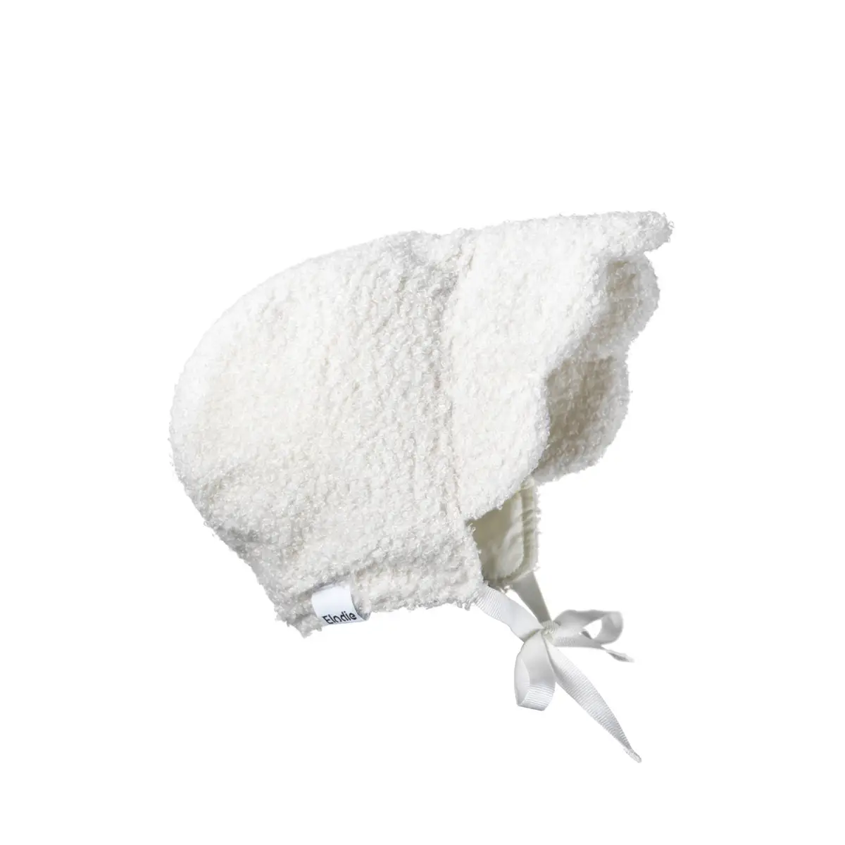 Biała czapka niemowlęca z miękkiego materiału bouclé z troczkami do wiązania dla dziecka 3-6 miesięcy. Elodie Details Czapka Baby Bonnet White Bouclé 3-6 m-cy