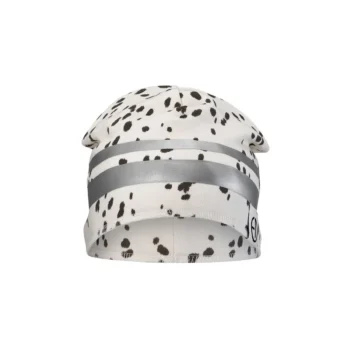 Biała czapka zimowa w czarne cętki dalmatyńczyka z szarą poziomą wstęgą dla dziecka. Elodie Details Czapka Dalmatian Dots 3-100 lat