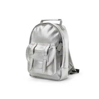 Mały plecak dziecięcy srebrny metaliczny z kieszenią z przodu dla dziecka. Elodie Details Plecak BackPack MINI Silver Sheen