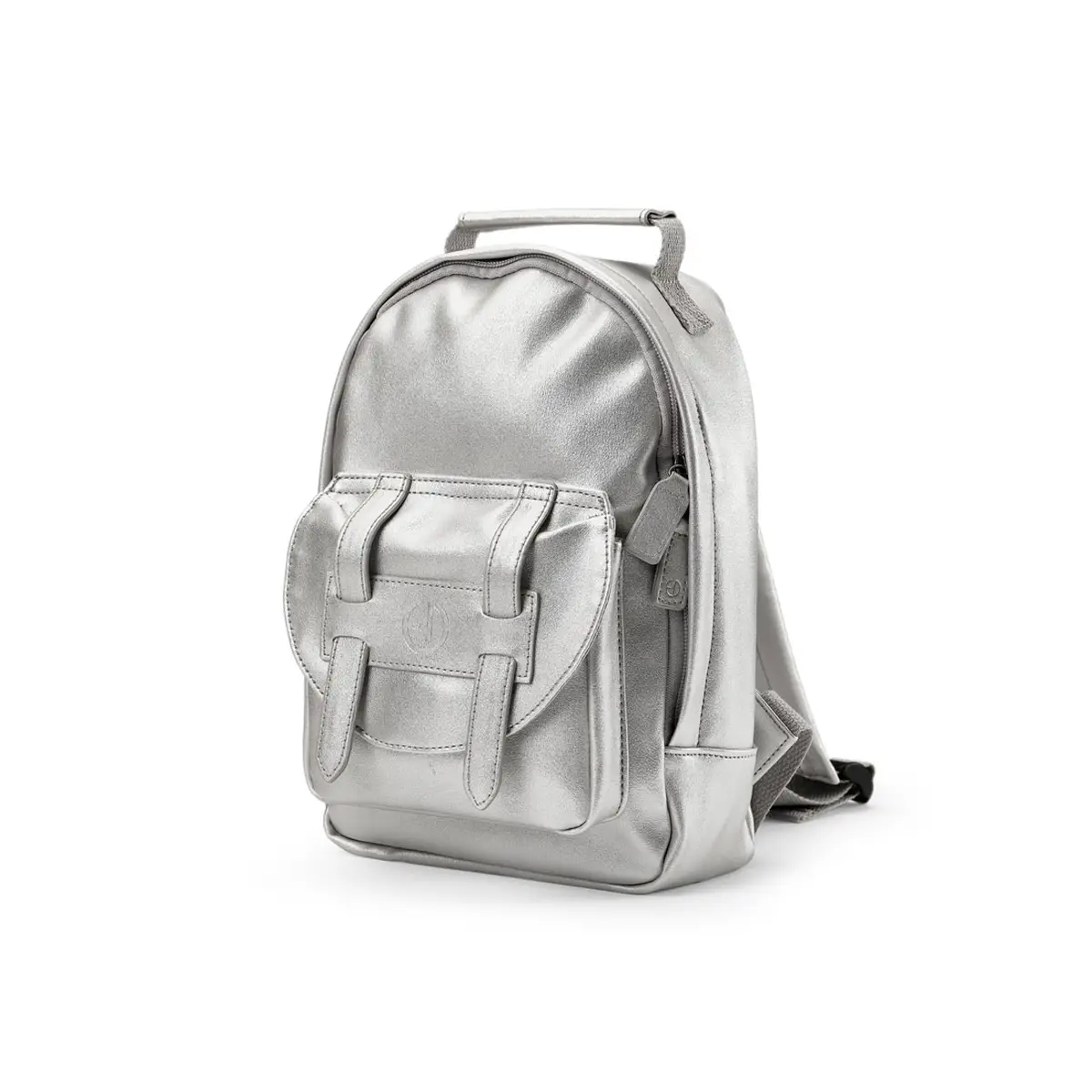Mały plecak dziecięcy srebrny metaliczny z kieszenią z przodu dla dziecka. Elodie Details Plecak BackPack MINI Silver Sheen