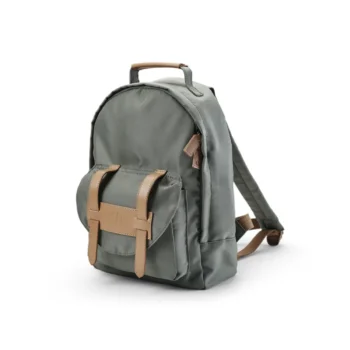 Zielony plecak dziecięcy z brązowymi paskami i uchwytem dla dziecka. Elodie Details Plecak BackPack MIDI Hazy Jade