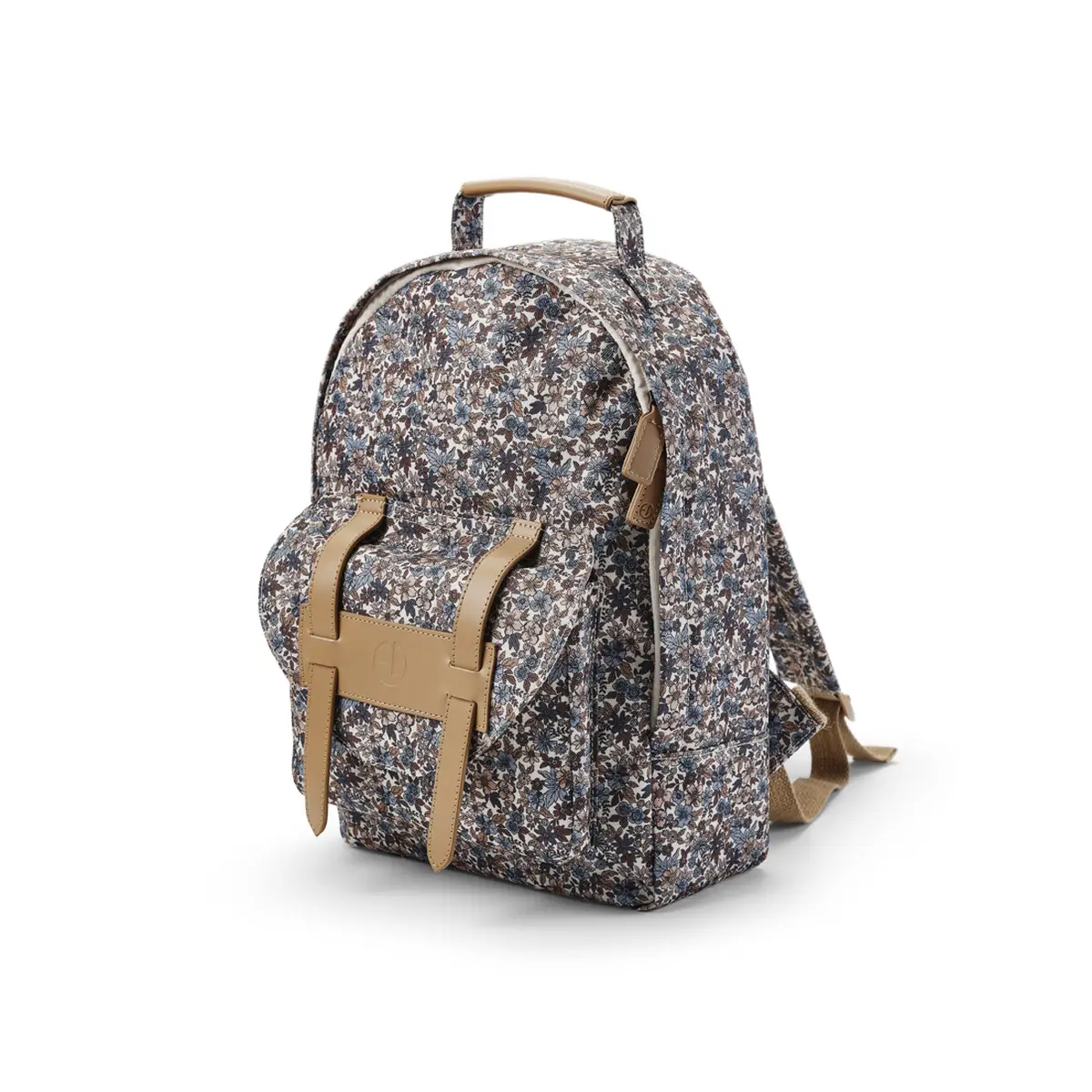Plecak dziecięcy w kwiatowy wzór z brązowymi paskami i uchwytem dla dziecka. Elodie Details Plecak BackPack MIDI Blue Garden