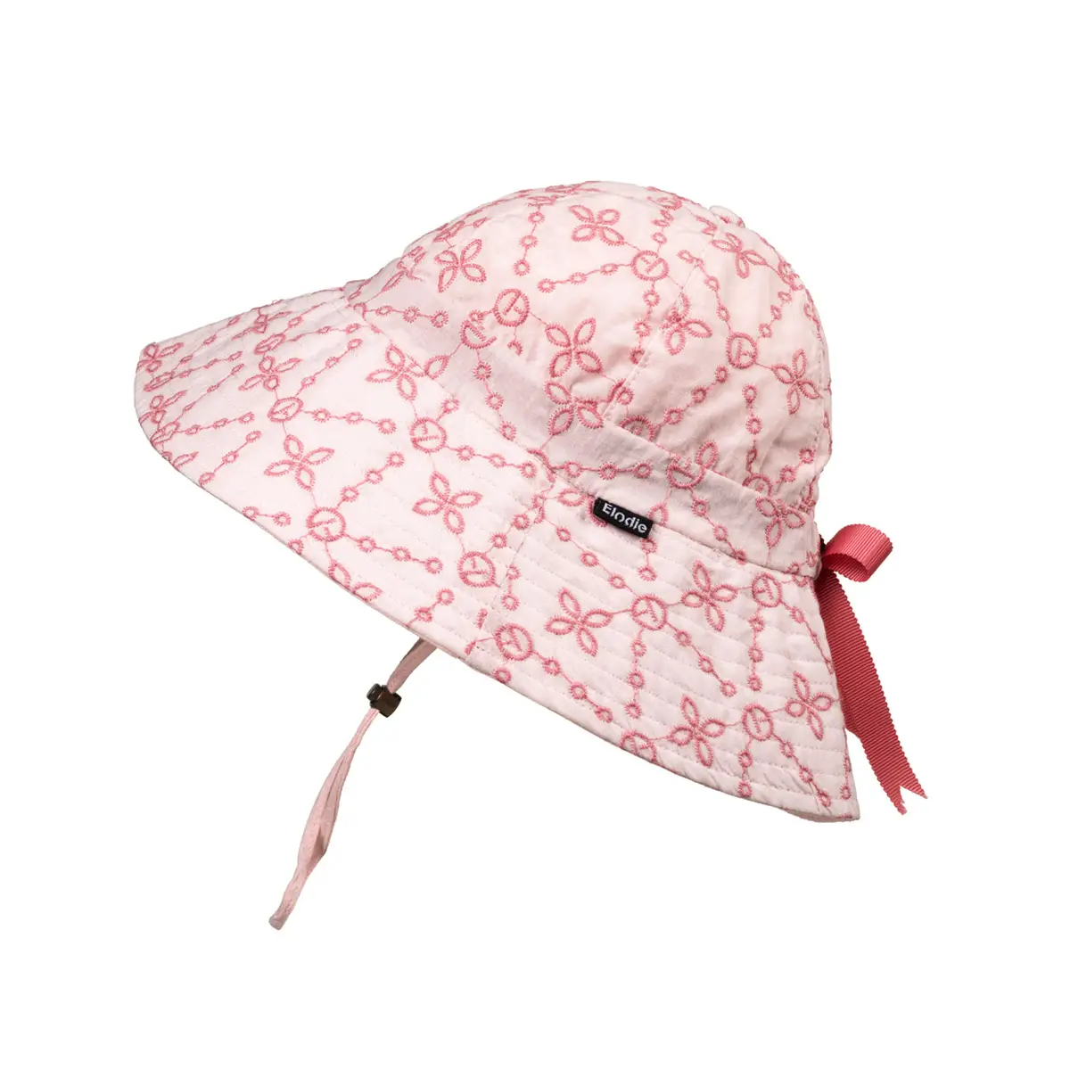Różowy kapelusz przeciwsłoneczny z haftem dla dziecka 2-3 lata z regulowanym paskiem i kokardą z tyłu. Elodie Details Kapelusz przeciwsłoneczny Embroidery Anglaise Pink 2-3 lata