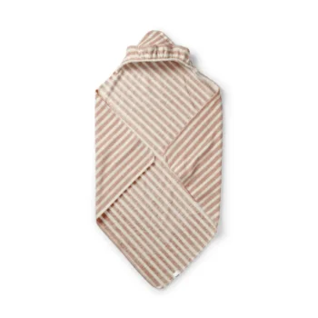 Dziecięcy ręcznik kąpielowy z kapturem w paski w kolorze beżowo białym. Elodie Details Ręcznik Candy Stripes