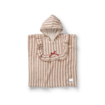 Dziecięce ponczo kąpielowe w beżowo białe paski z kapturem i falbanką. Elodie Details Poncho kąpielowe Candy Stripes