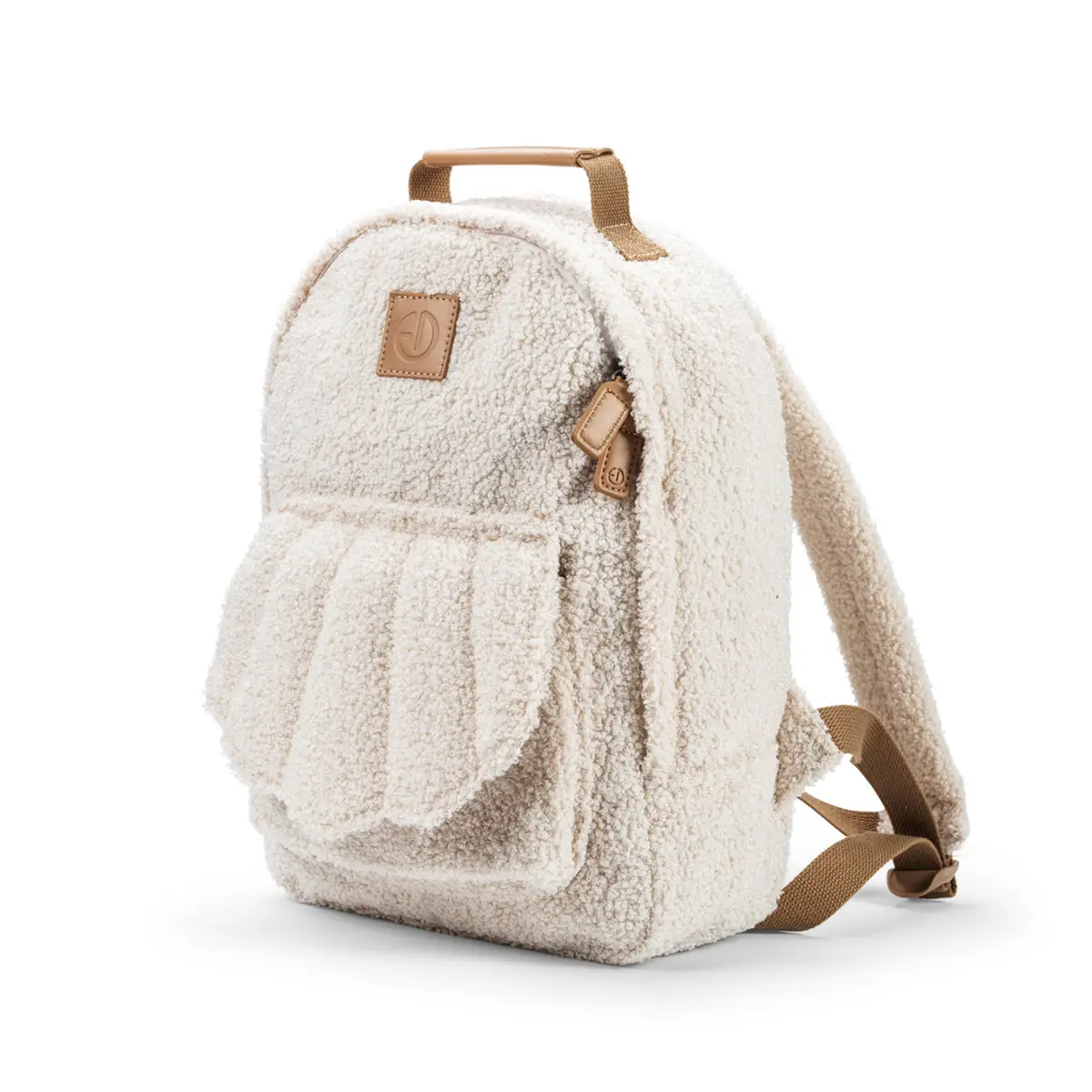 Plecak dziecięcy biały z miękkiego boucle z brązowymi paskami i uchwytem. Elodie Details Plecak BackPack MIDI White Boucle