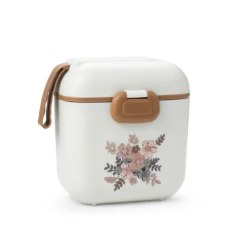 Biała śniadaniówka z kwiatowym wzorem i brązowym zamknięciem dla dziecka. Elodie Details Lunchbox Blue Garden