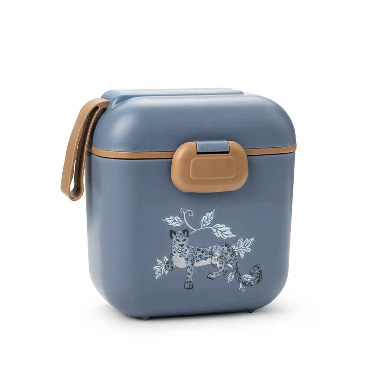 Niebieska śniadaniówka z motywem lamparta dla dziecka. Elodie Details Lunchbox Garden Leo