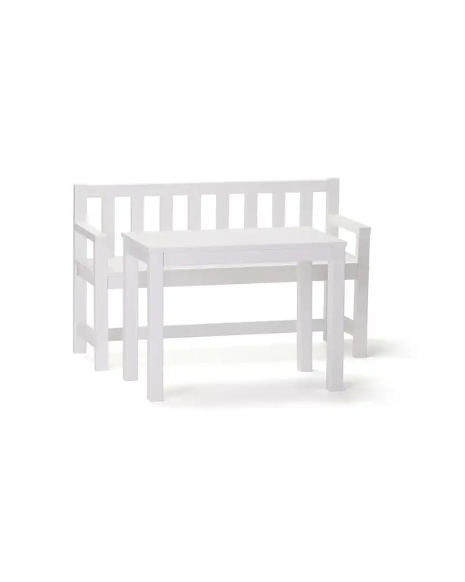 Biały drewniany zestaw ogrodowy sofa i stolik dla dziecka. Kid’s Concept Ogrodowa sofa i stolik ZESTAW