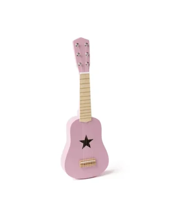 Drewniana gitara dziecięca w kolorze ciemnoróżowym z motywem gwiazdy na pudle rezonansowym. Kid’s Concept Gitara dark pink