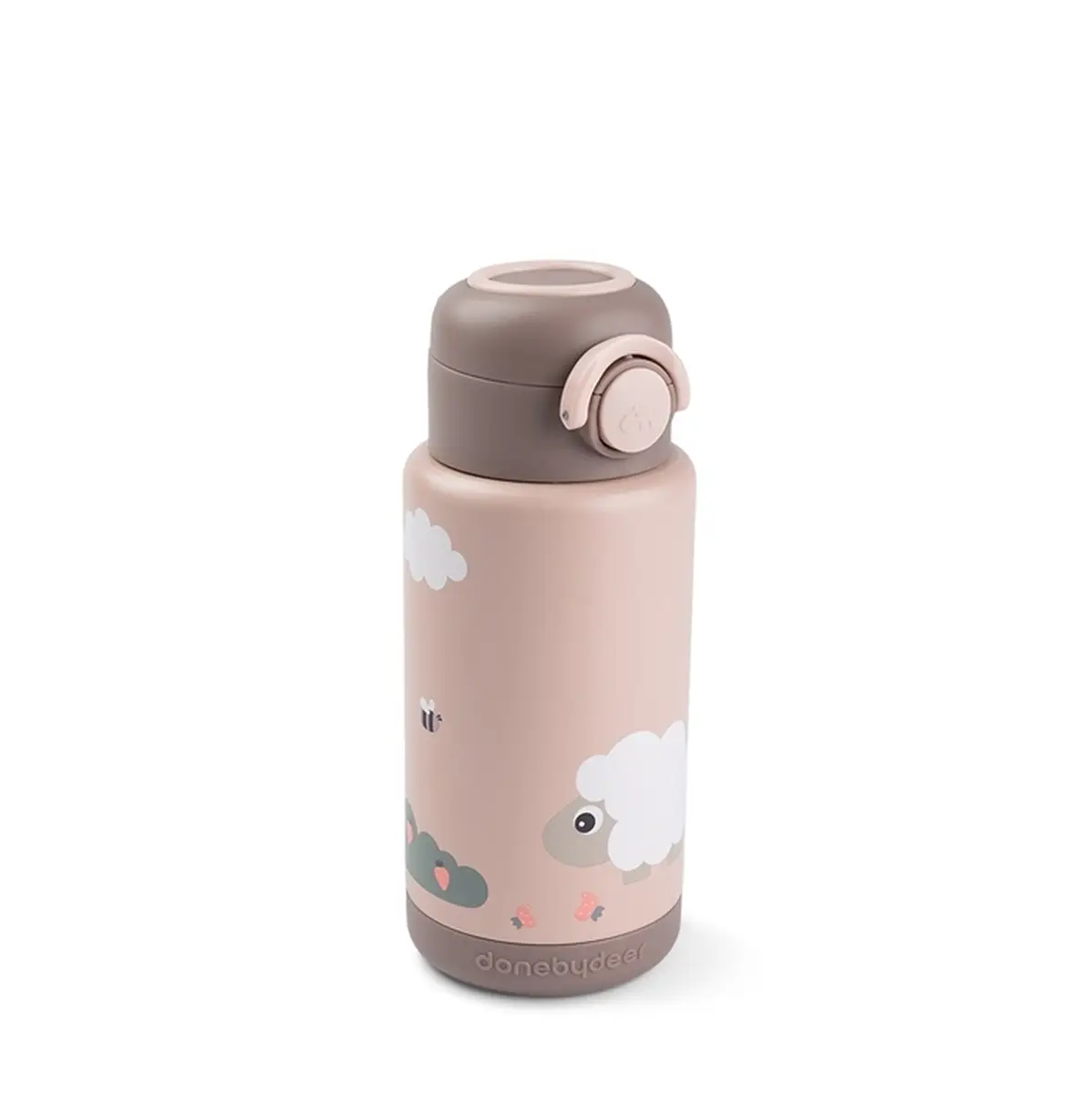 Termiczna butelka dla dziecka różowa z motywem owcy i chmurki. Done by Deer Butelka Termiczna 340ml Tiny Farm Powder