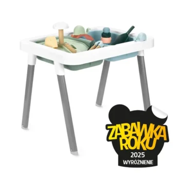 Stolik do zabaw sensorycznych 3w1 z elementami do manipulacji dla dziecka w kolorze białym i szarym. Skip Hop Stolik do Zabaw Sensorycznych 3w1 Discoverosity