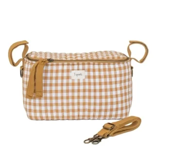 Pikowany organizer do wózka w biało musztardową kratę z odpinanym paskiem dla mamy. 3 Sprouts Organizer Do Wózka Quilted Gingham Mustard Print