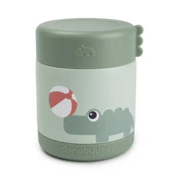 Zielony termos obiadowy dla dziecka z nadrukiem krokodyla i piłki plażowej. Done by Deer Termos Obiadowy dla Dziecka 300ml Playground Green