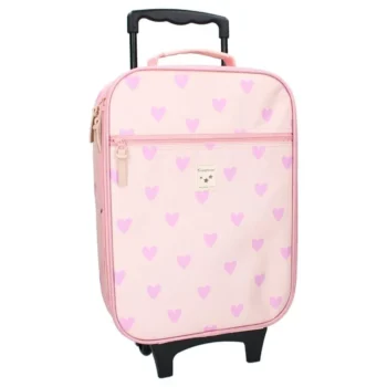 Różowa walizka dziecięca na kółkach z wzorem różowych serc dla dziewczynki. Kidzroom Walizka dla dzieci Magical Heart pink
