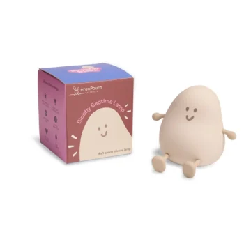 Lampka nocna dla dzieci w kształcie beżowego uśmiechniętego stworka z nóżkami i rączkami. ergoPouch Lampka Nocna Dla Dzieci Blobby