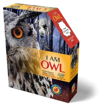 Pudełko puzzli konturowych z obrazem sowy 550 elementów dla dzieci i dorosłych. Madd Capp Puzzle konturowe I AM Sowa 550 elem