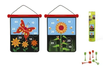 Magnetyczna tarcza do rzutek z motywem ogrodu z kwiatami i motylem rozmiar M z zestawem rzutków dla dzieci. Scratch Rzutki magnetyczne Ogród rozmiar M