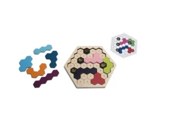 Drewniana gra logiczna z kolorowymi elementami do układania dla dzieci. BS Toys Gra Puzzzzzzle od pszczółki