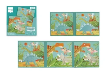 Magnetyczne puzzle dla dzieci z motywem dinozaurów 2 obrazki 40 elementów kolorowe. Scratch Puzzle magnetyczne książka podróżna Dino 2 obrazki 40 elem