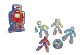 Gra ze spinerem i puzzlami w kształcie kolorowych robotów dla dzieci. Scratch Gra ze spinerem Puzzle Roboty