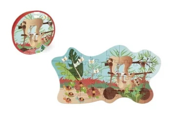 Puzzle konturowe 35 elementów z motywem leniwców na tle roślin dla dzieci. Scratch Puzzle konturowe Leniwce 35 elem