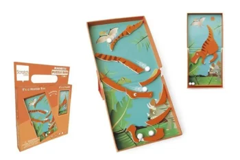 Magnetyczne puzzle dinozaur z torem dla kulek drewniane dla dzieci. Scratch magnetyczne puzzle Dinozaur i tor kulek gra 2w1
